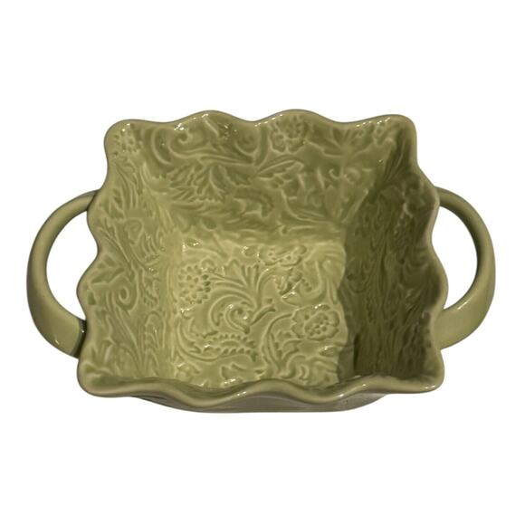Candy Dish With Handles Textured Ceramic Green Kitchen Entertaining Dinner Party - Picture 2 of 7